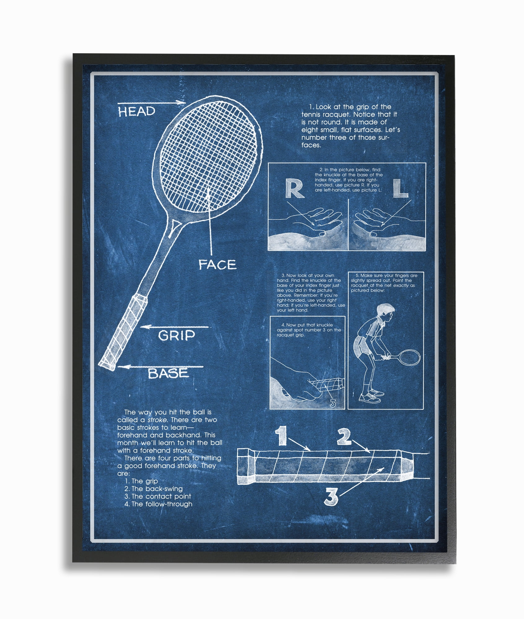 Stupell Industries Tennis Racquet Blueprint Sports Design Graphic Art Black Framed Art Print Wall Art, 11x14, by The Saturday Evening Post