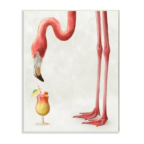 Stupell Industries Thirsty Pink Flamingo Mai Tai Tropical Cocktail Animals & Insects Painting Unframed Art Print Wall Art, 10 x 15