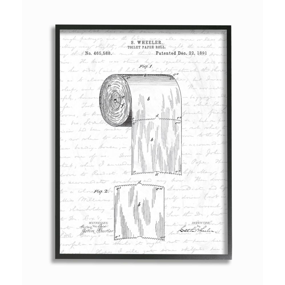 Stupell Industries Toilet Paper Roll Patent Black And White Bathroom Design Framed Wall Art by Lettered and Lined