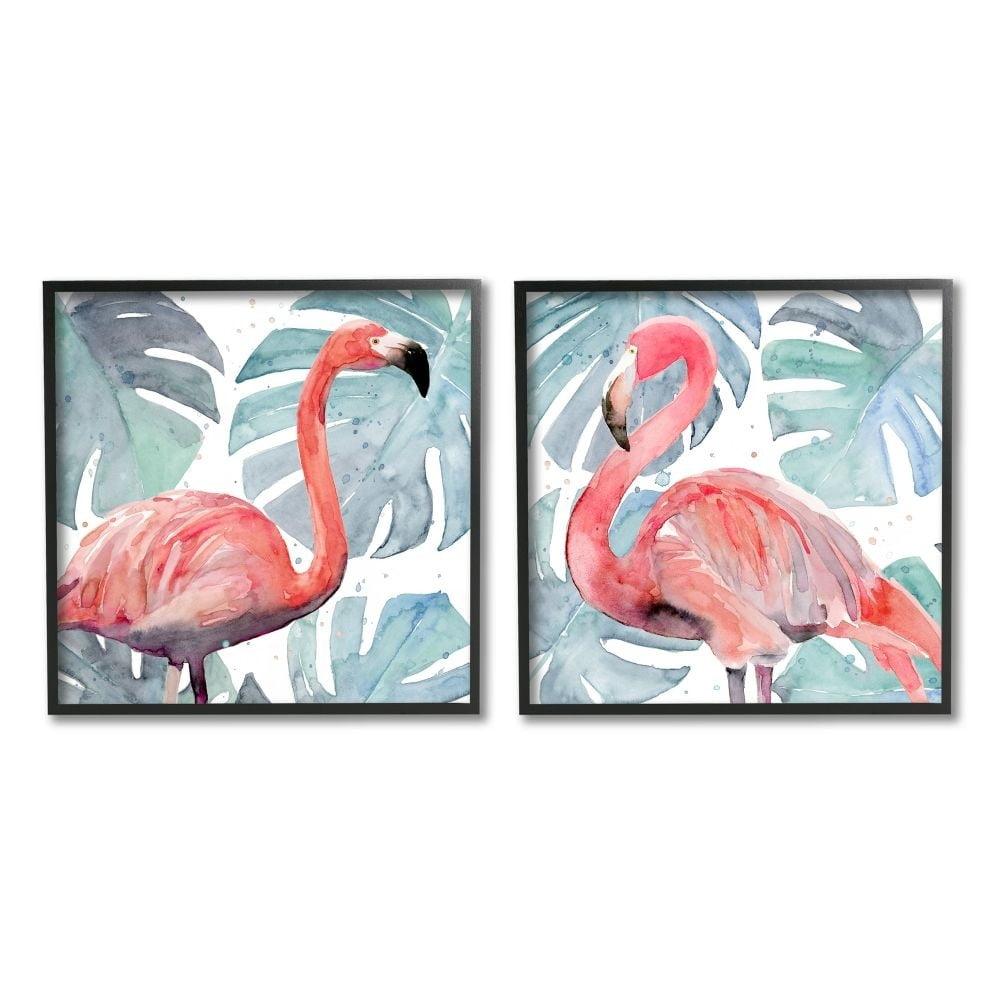 Stupell Industries Tropical Flamingos with Green Monstera Plants Designed by Annie Warren