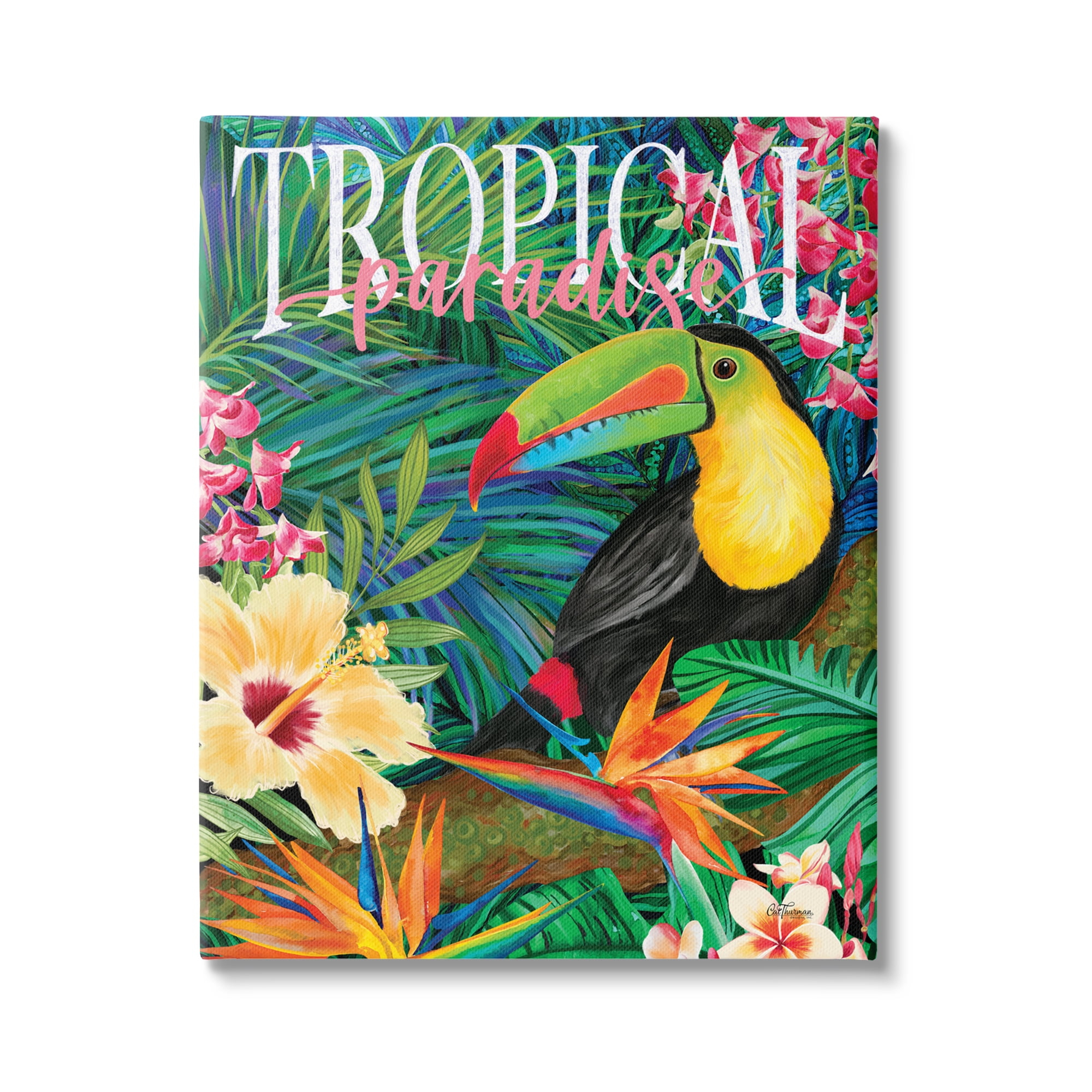 Stupell Industries Tropical Paradise Toucan Animals & Insects Painting Gallery Wrapped Canvas Print Wall Art, 24 x 30
