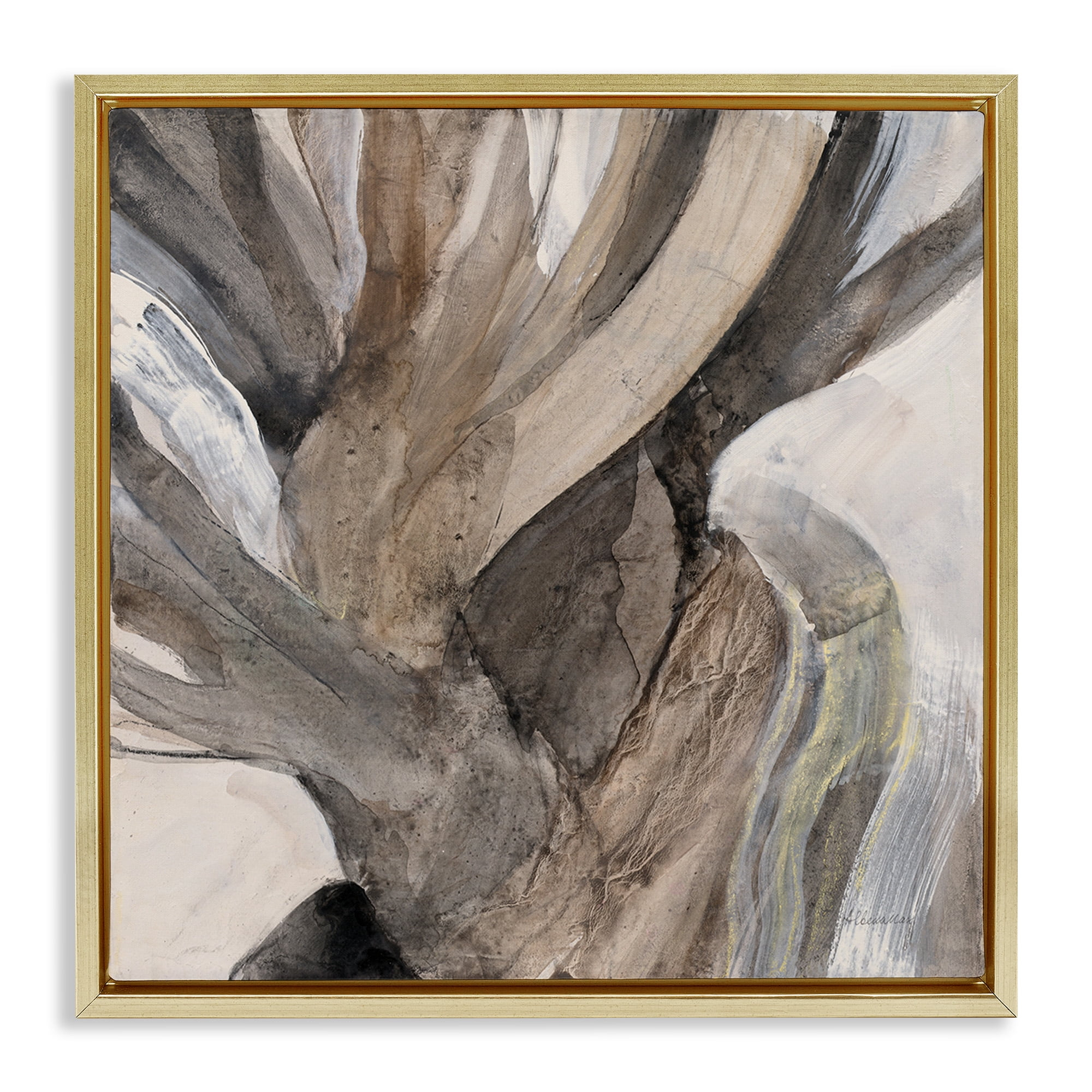 Stupell Industries Twisted Driftwood Abstraction Abstract Painting Gold Floater Framed Canvas Art Print Wall Art, 18 x 18