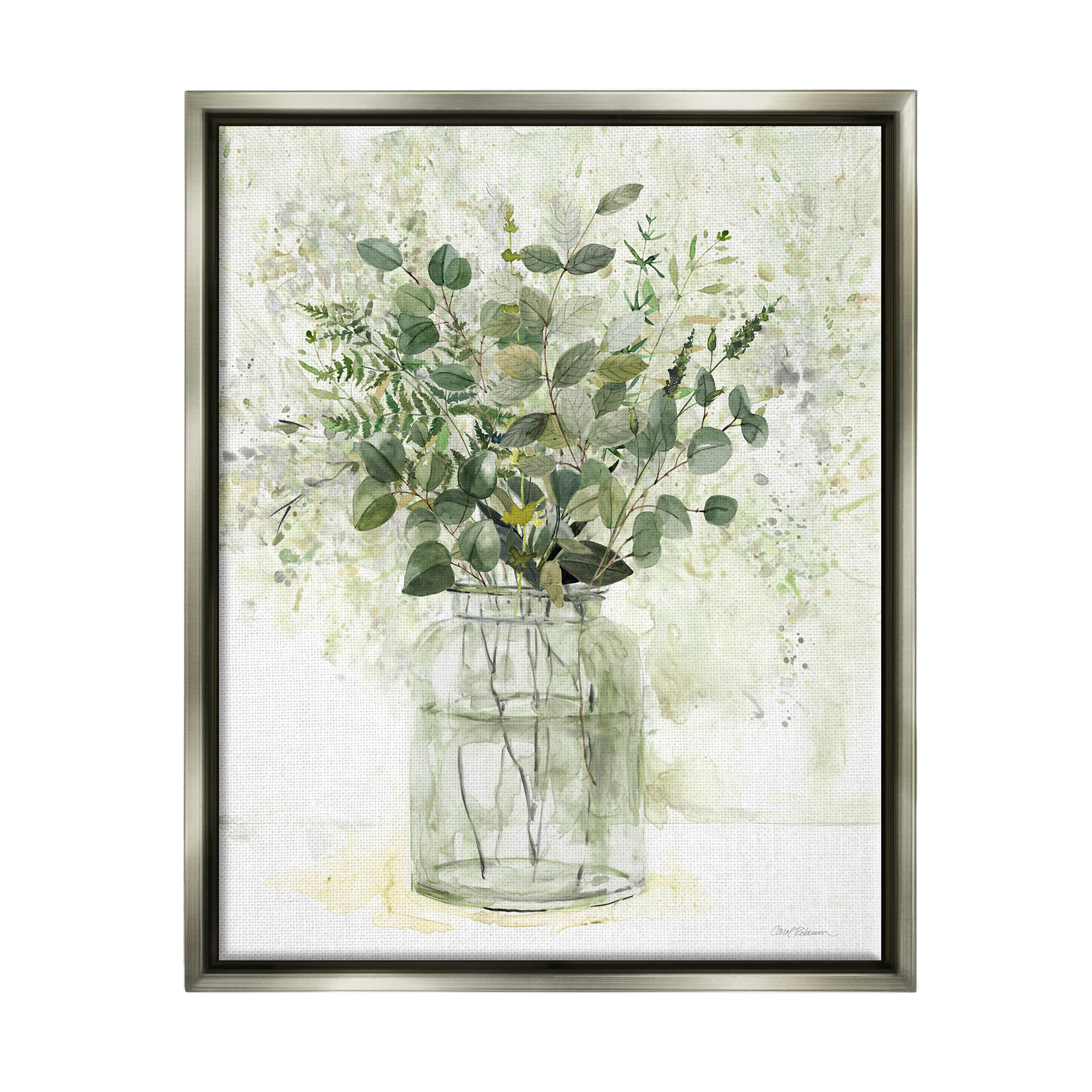 Stupell Industries Varied Herbal Botanical Arrangement Painting Luster Gray Floating Framed Canvas Print Wall Art, Design by Carol Robinson