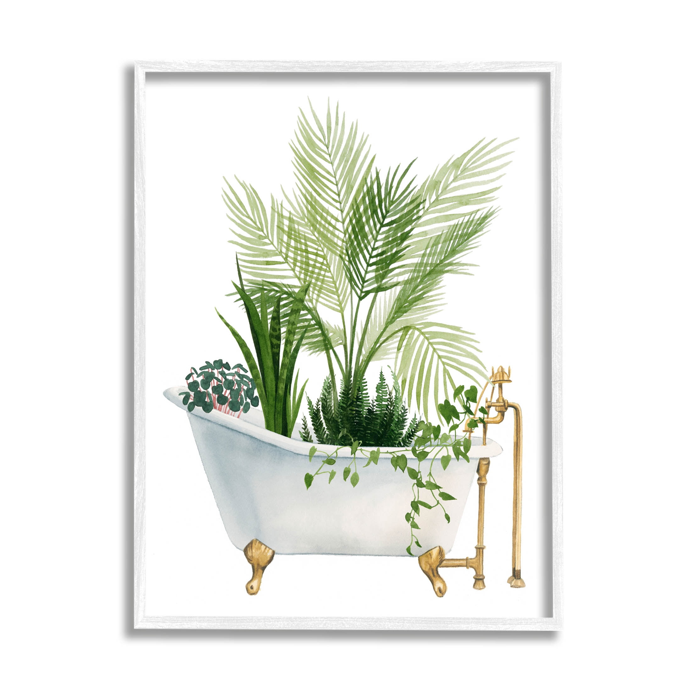 Stupell Industries Various Plants Greenery Vintage Tub Graphic Art White Framed Art Print Wall Art, Design by Grace Popp