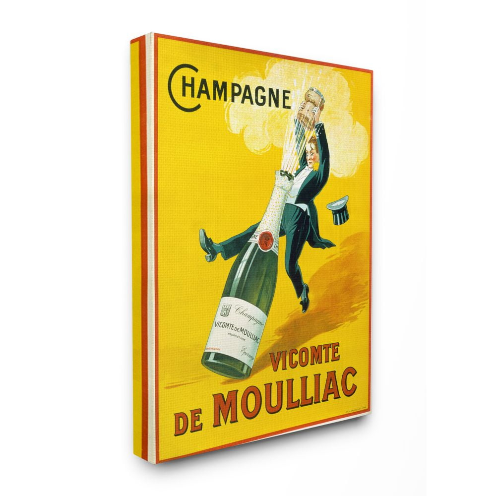 Stupell Industries Vintage Illustration Champagne Vicomte de Moulliac Pop Bottle Canvas Wall Art Design by Marcus Jules, 24" x 30"