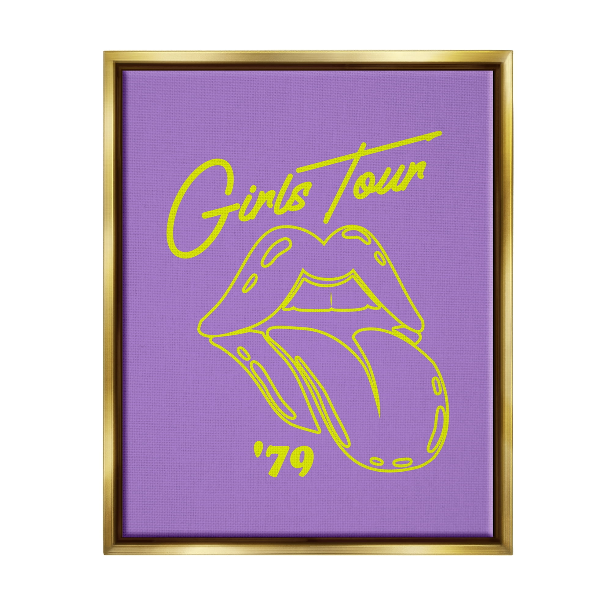 Stupell Industries Vintage Music Girls Tour Abstract Painting Gold Floater Framed Canvas Art Print Wall Art, 25 x 31
