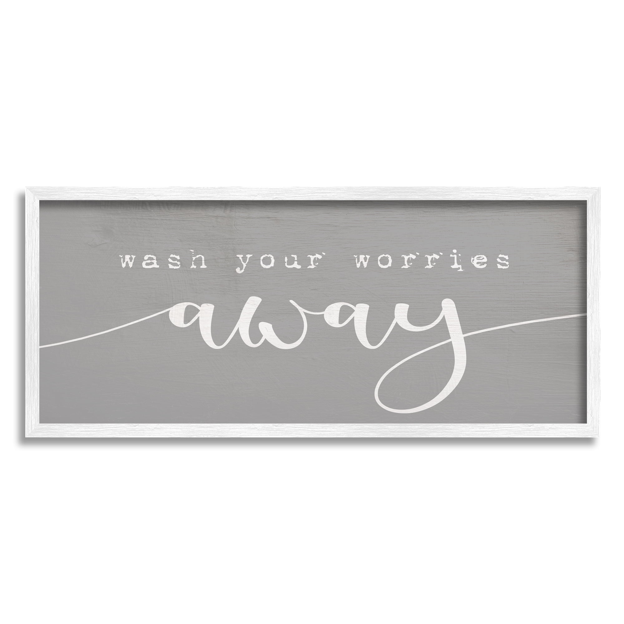 Stupell Industries Wash Your Worries Away Phrase Bathroom Relaxation Modern Painting White Framed Art Print Wall Art, 10 x 24, Design by Daphne Polselli