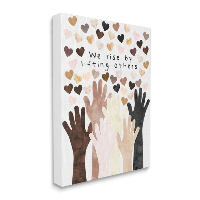 Stupell Industries We Rise by Lifting Others Quote Hands Hearts Typography Painting Gallery Wrapped Canvas Art Print Wall Art, 24 x 30