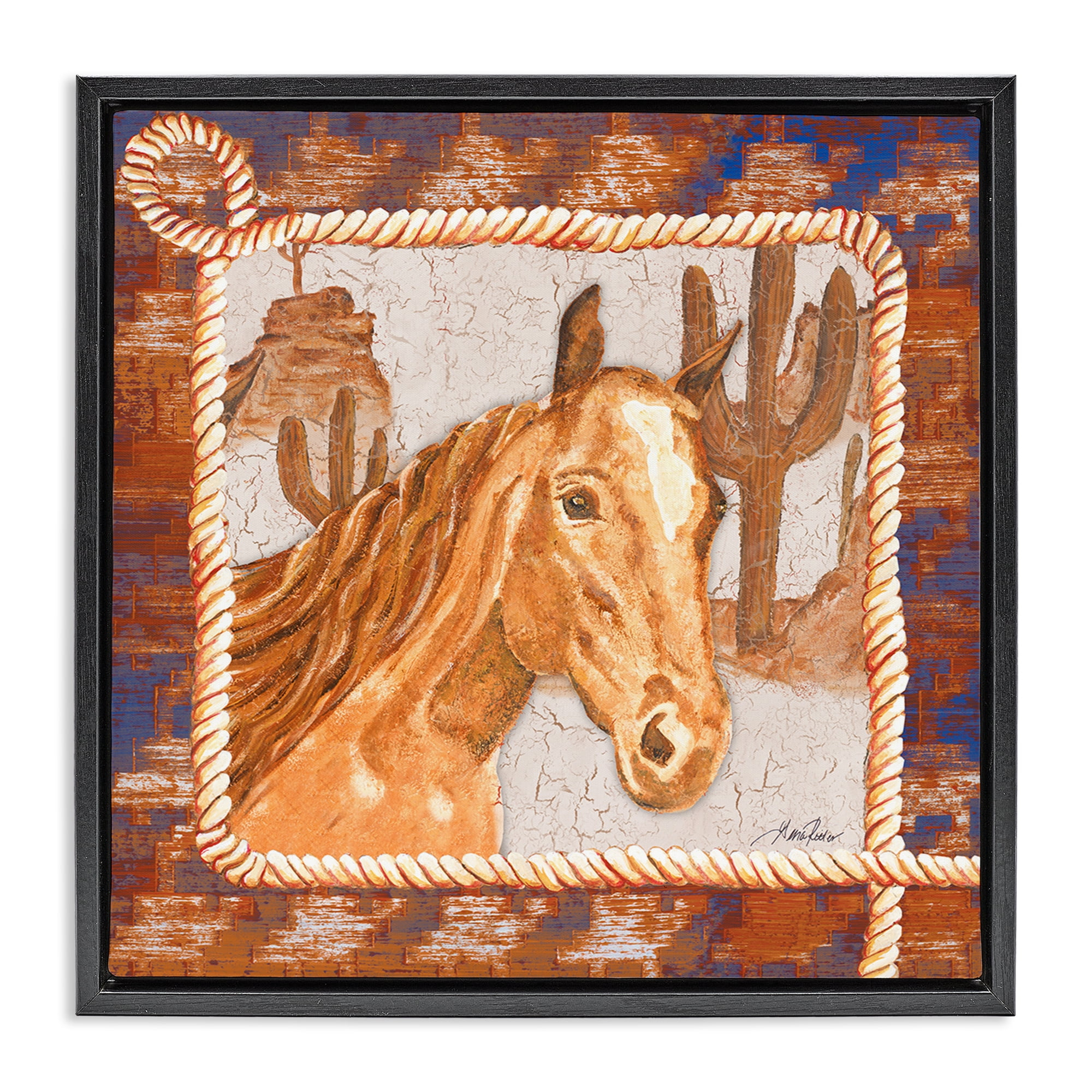 Stupell Industries Western Desert Horse Landscape Painting Black Floater Framed Canvas Art Print Wall Art, 18 x 18