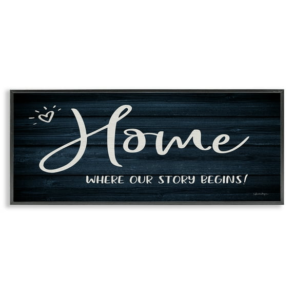 Stupell Industries Where Our Story Begins Typography Painting Black Framed Art Print Wall Art, 30 x 13