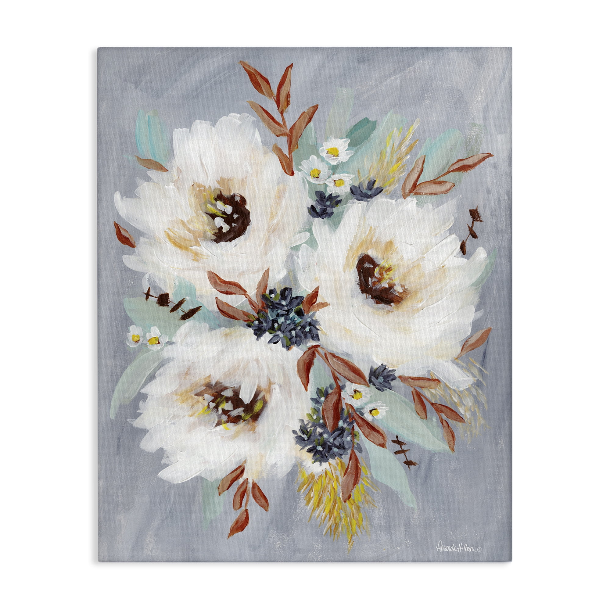Stupell Industries White Flowers Trio Botanical & Floral Painting Gallery Wrapped Canvas Art Print Wall Art, 24 x 30