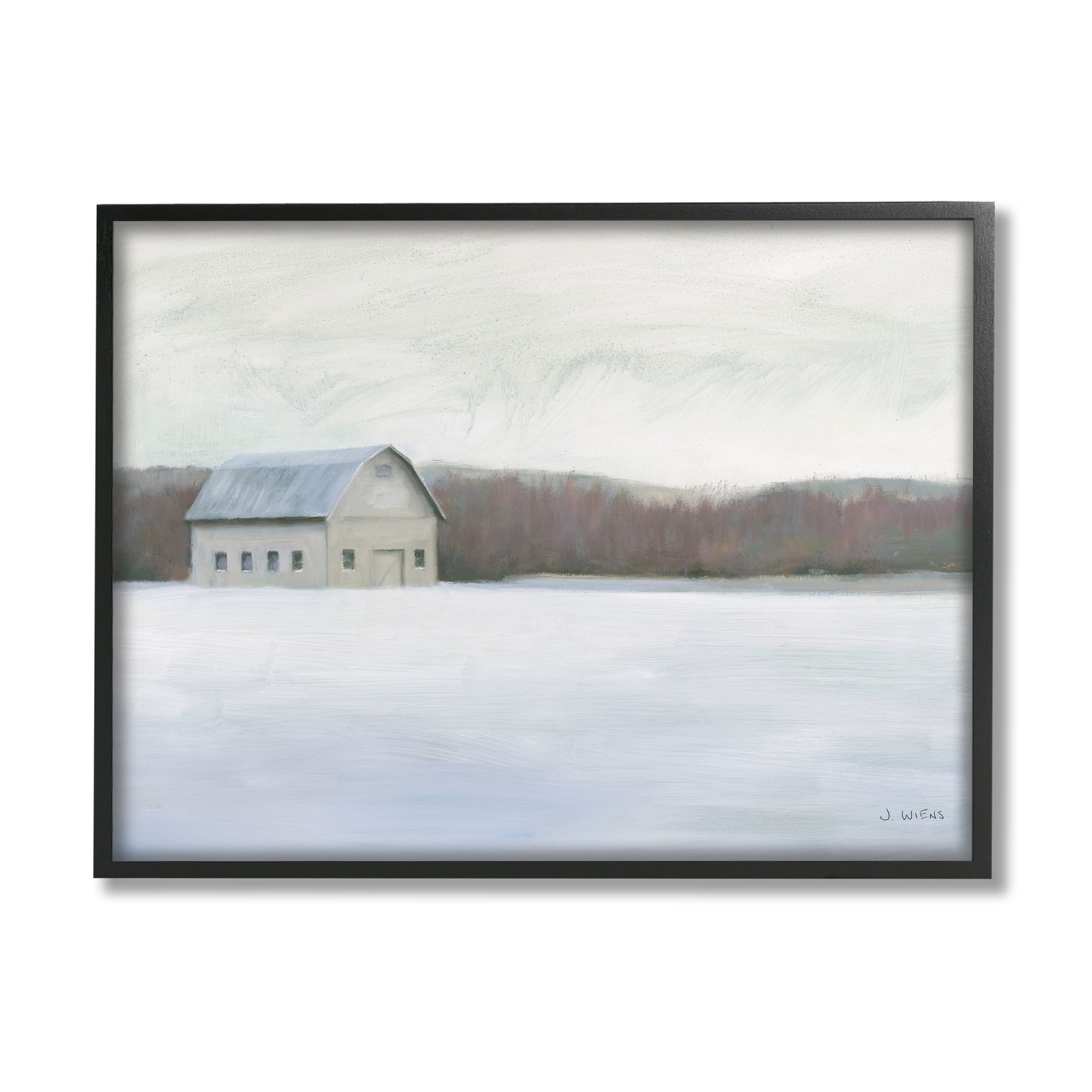 Stupell Industries Winter Barn with Snow Country Farm Landscape Farmhouse Painting Black Framed Art Print Wall Art, 11 x 14, Design by James Wiens