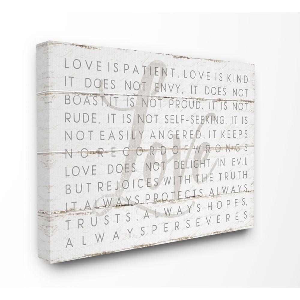 Stupell IndustriesLove Is Patient Grey on White Planked LookCanvas Wall Art by Jennifer Pugh