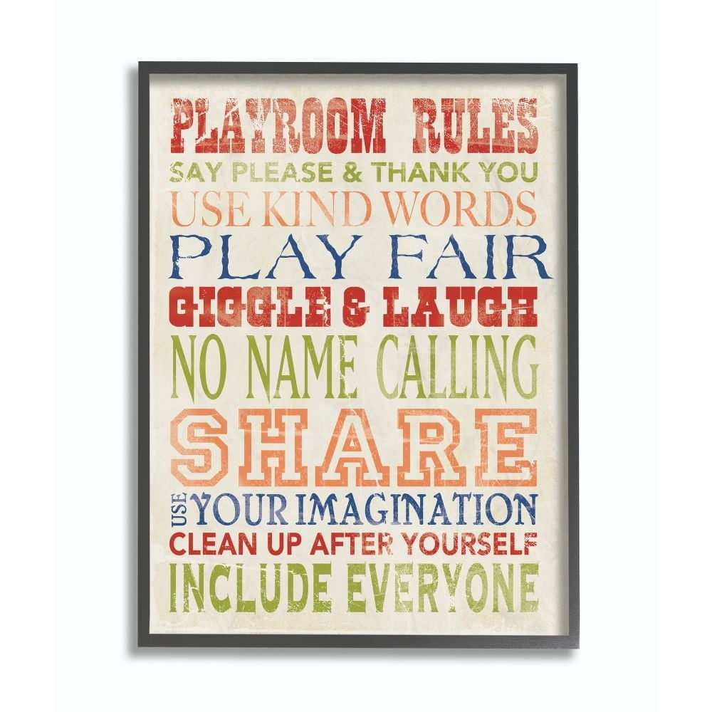 Stupell Playroom Rules In Four Colors Wall Art, Design By Stephanie Workman Marrott 11x14 Black