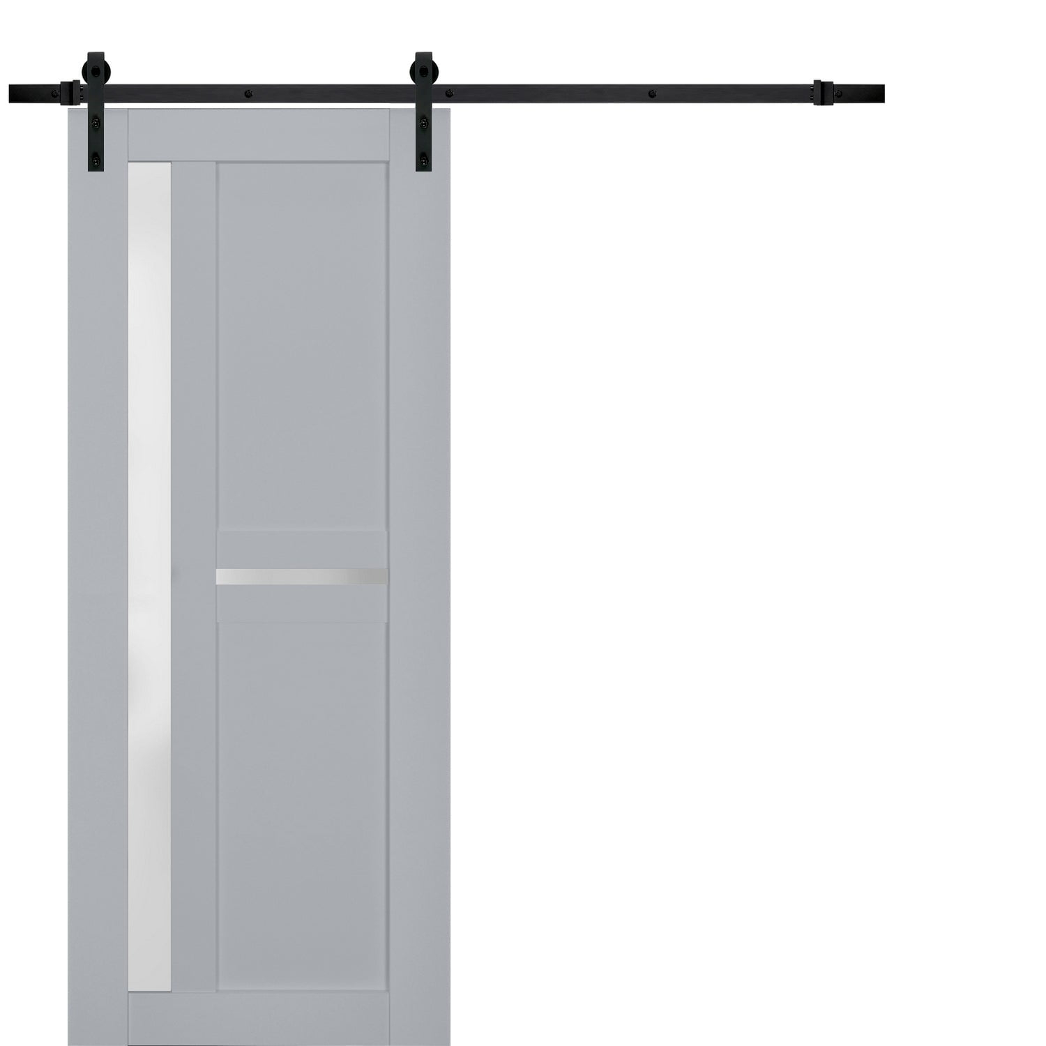Sturdy Barn Door Frosted Glass | Veregio 7288 Matte Grey | 6.6FT Rail Hangers Heavy Hardware Set | Solid Panel Interior Doors-30" x 84"-Black Rail