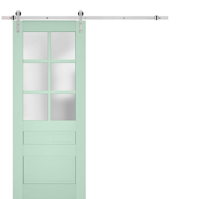 Sturdy Barn Door Frosted Glass | Veregio 7339 Oliva | 6.6FT Rail Hangers Heavy Hardware Set | Solid Panel Interior Doors-28" x 96"-Silver Rail