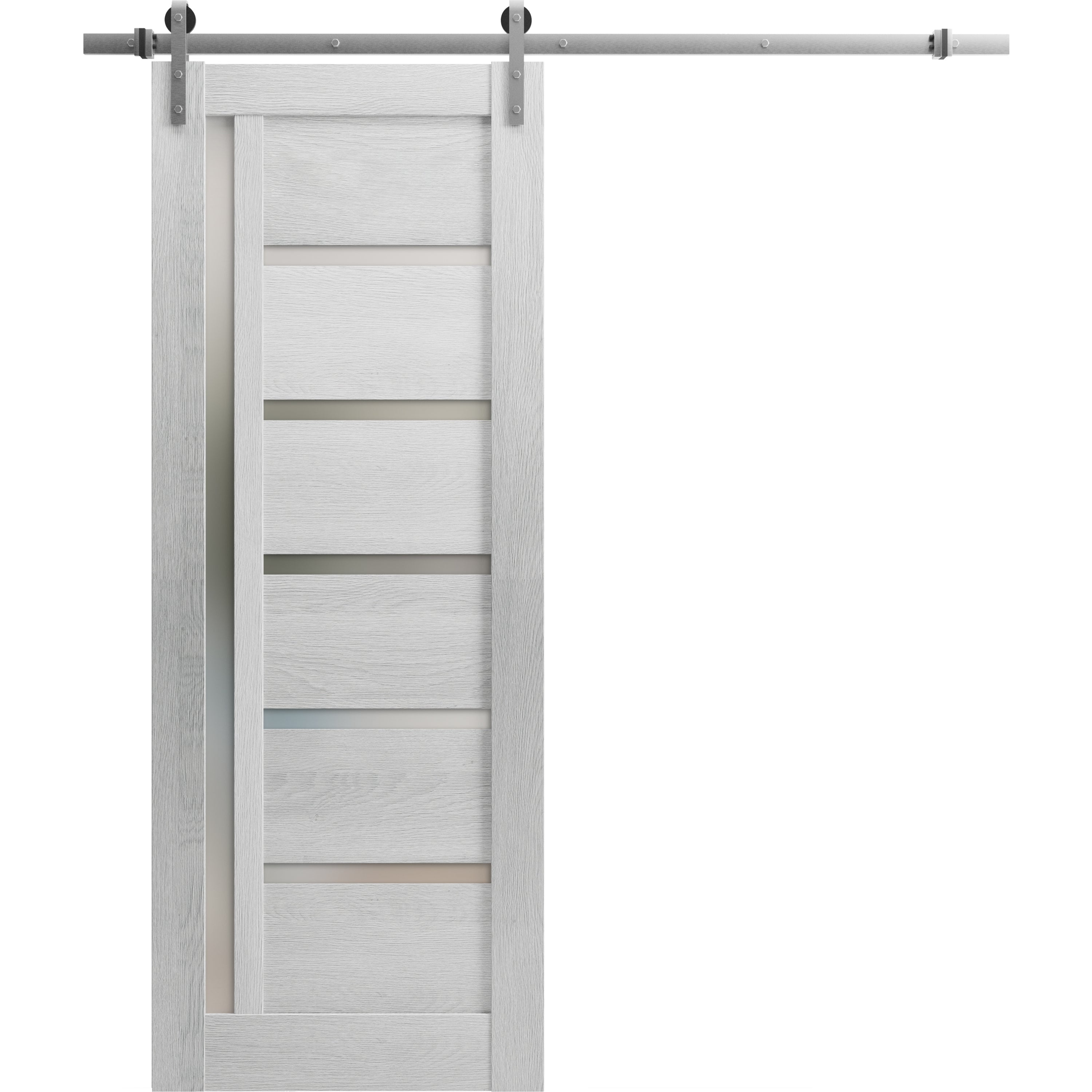 Sturdy Barn Door | Quadro 4088 Light Grey Oak | 6.6FT Rail Hangers Heavy Hardware Set | Solid Panel Interior Doors-18" x 80"-Silver Rail