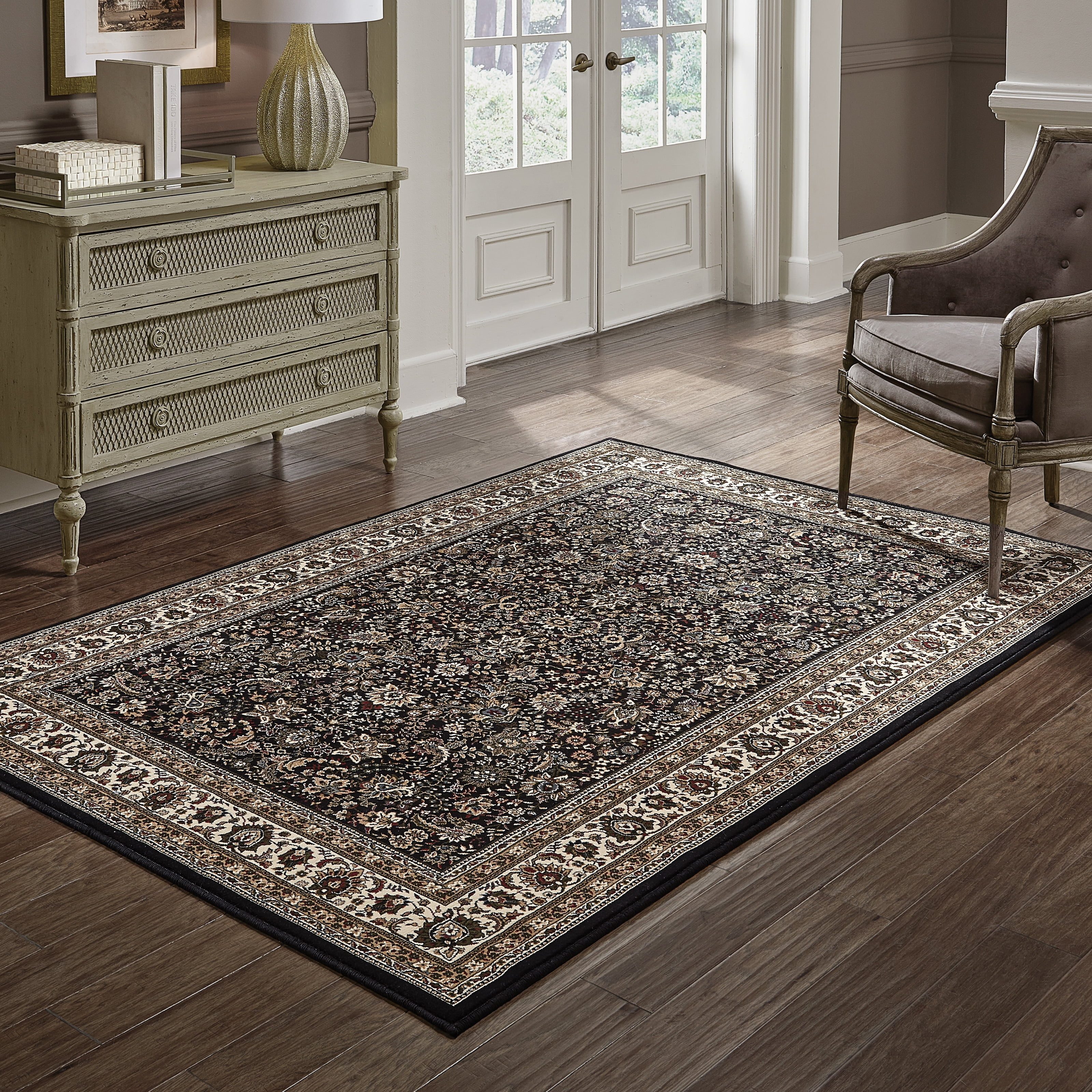 Style Haven  Annapolis Traditional Floral Persian Area Rug Black/Cream 4' x 6' Oriental 4' x 6' Indoor Living Room,Bedroom Rectangle