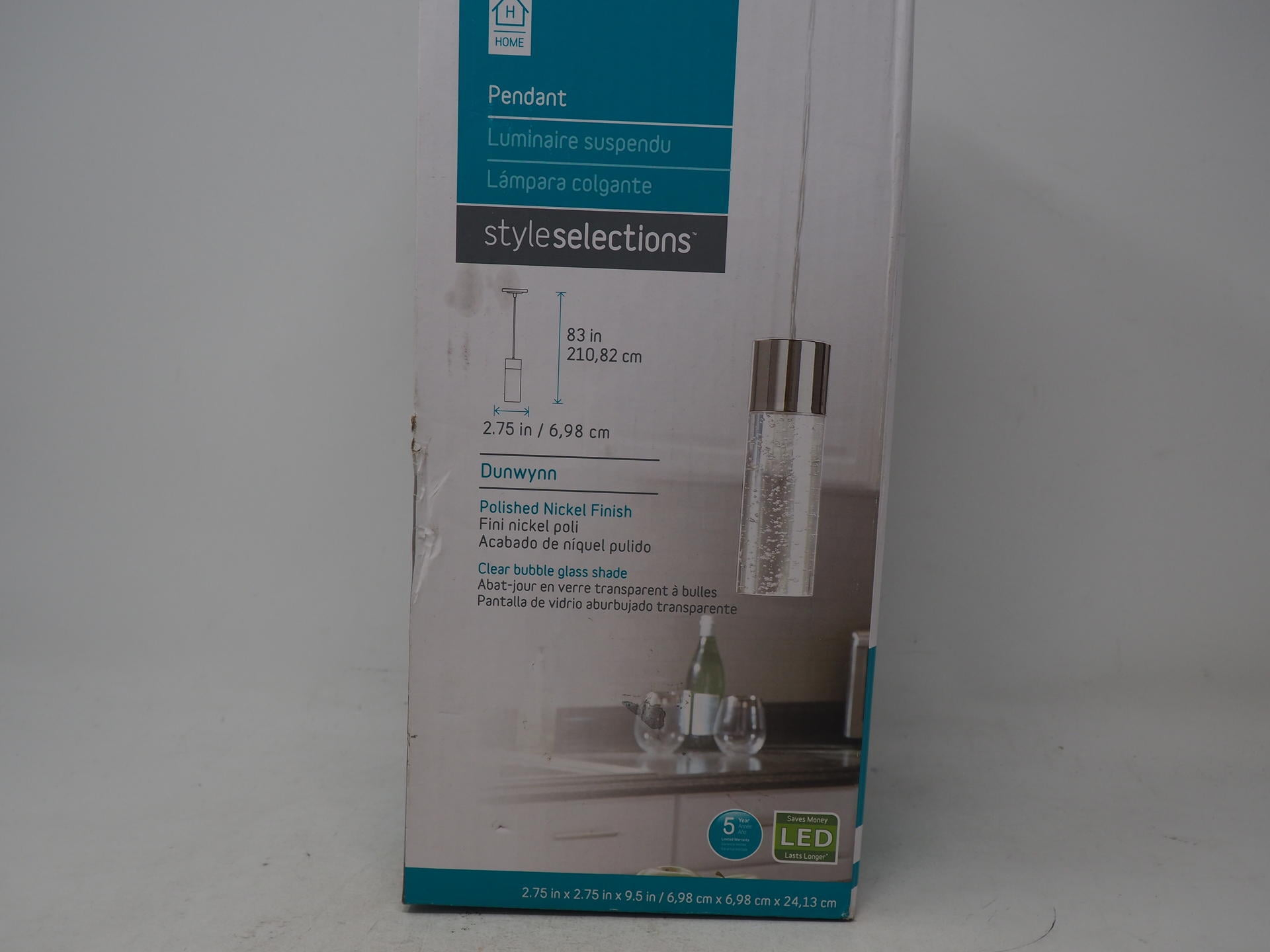 Style Selections Dunwynn 2.75-in Polished Nickel Mini Seeded Glass Cylinder LED Pendant