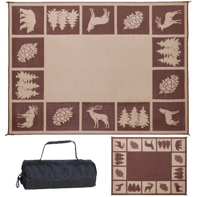 Stylish Camping 9-feet by 12-feet Reversible Mat, Plastic Straw Rug, Large Floor Mat for Outdoors, RV, Patio, Backyard, Picnic, Beach, Camping - Hunter Mat (Brown/Beige) Brown/Beige 9'x12'