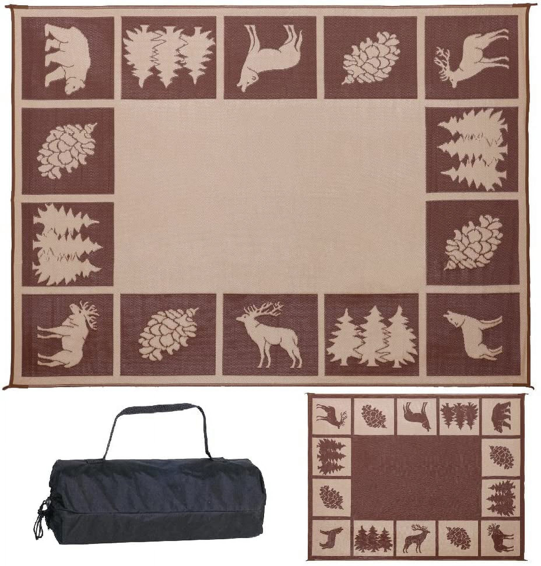 Stylish Camping 9-feet by 12-feet Reversible Mat, Plastic Straw Rug, Large Floor Mat for Outdoors, RV, Patio, Backyard, Picnic, Beach, Camping - Hunter Mat (Brown/Beige) Brown/Beige 9'x12'