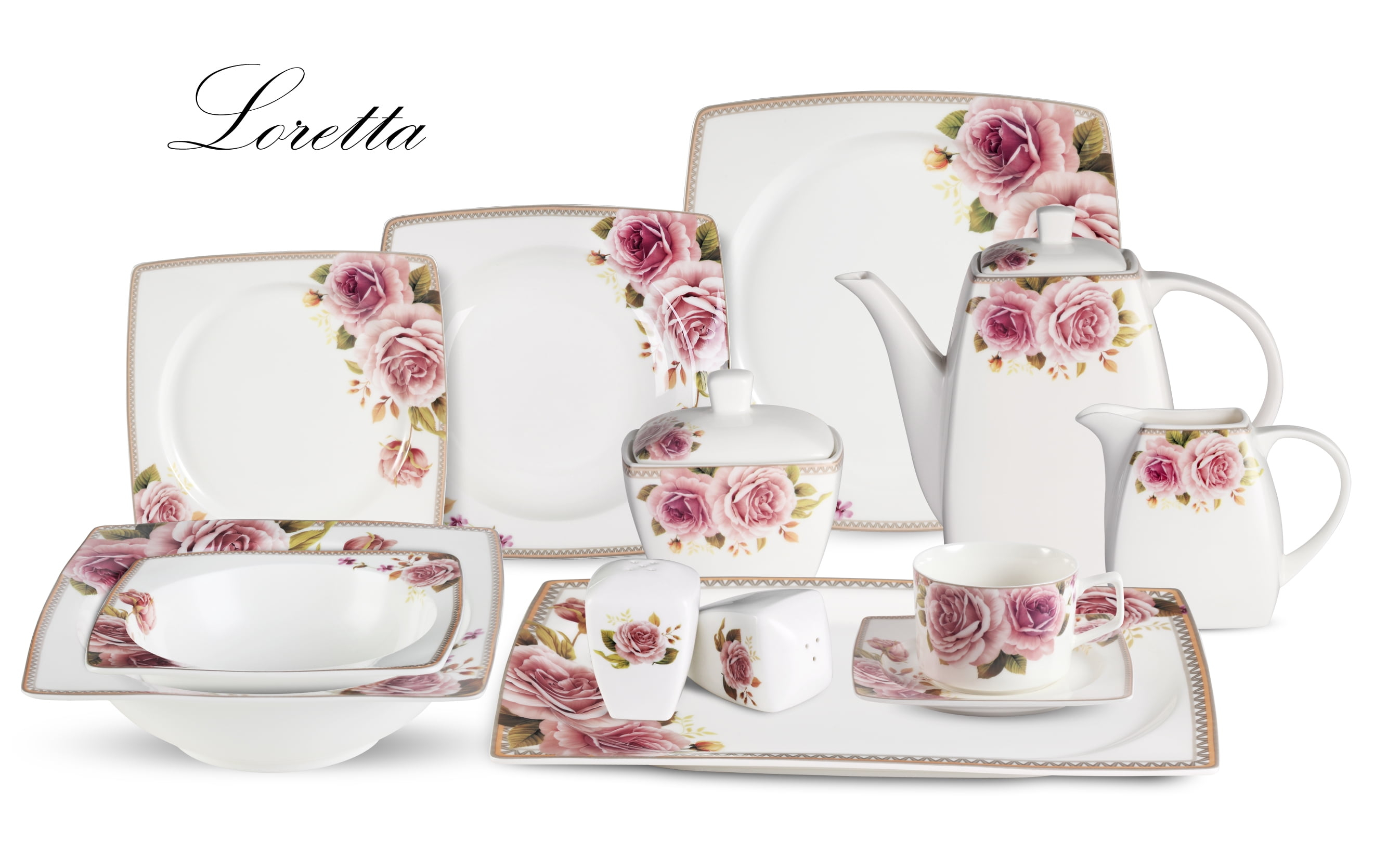 Stylish and Elegant 57 Pieces Bone China Dinnerware Set Service for Hosting Parties and Events for 8 People - Loretta, 57 Piece