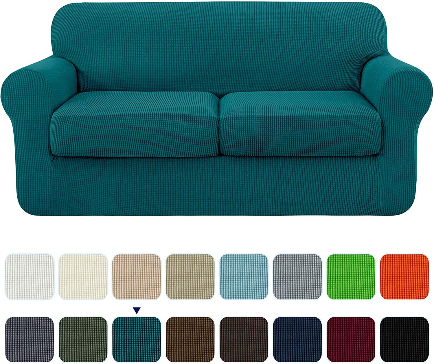 Subrtex 3-Piece High Spandex Textured Grid Sofa Slipcover, Separate Cushion Cover(Turquoise, Loveseat)