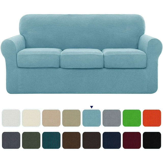 Subrtex 4-Piece Stretch Textured Grid Sofa Cover Slipcover,Separate Cushion Cover(Steel Blue, Sofa)