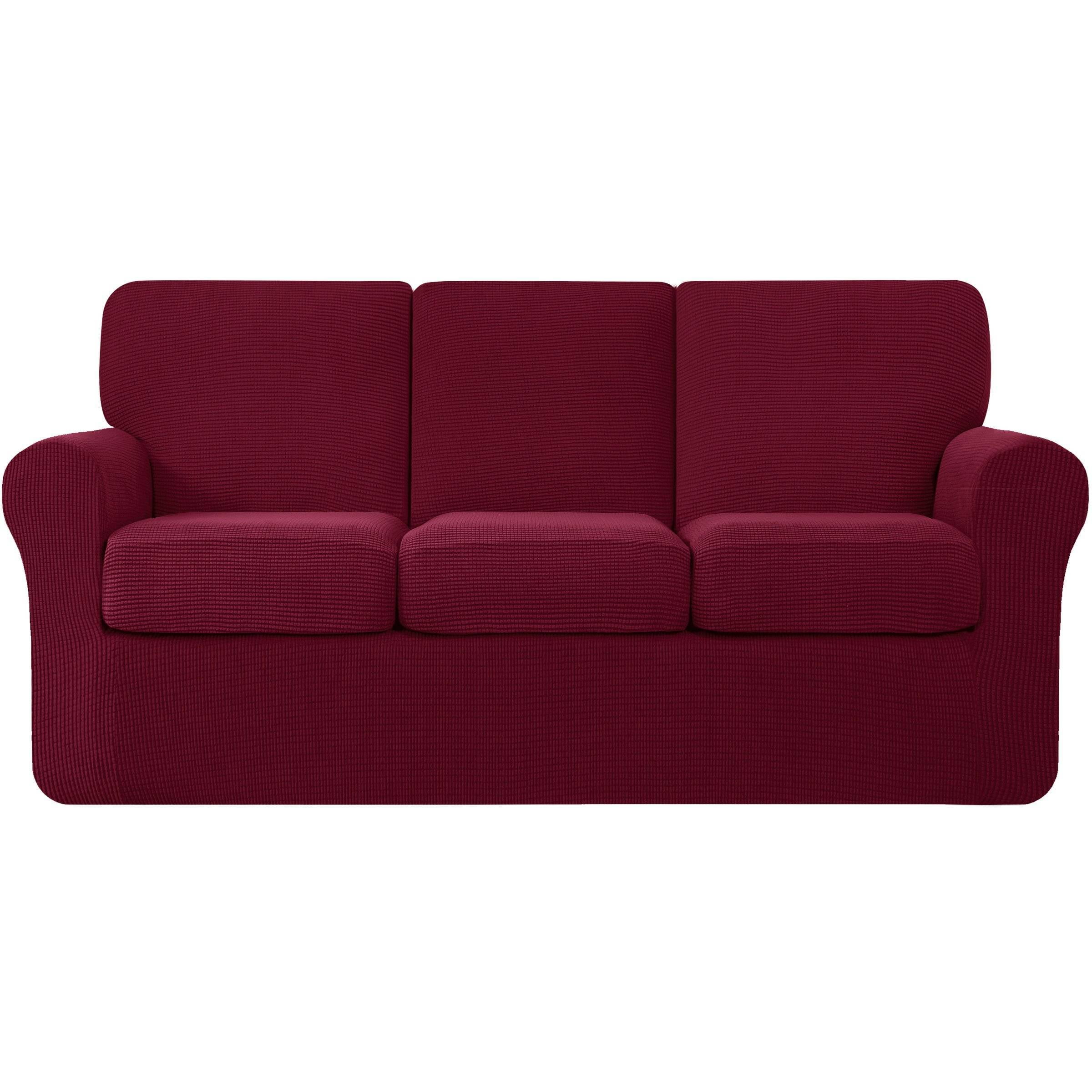 Subrtex 7-Piece Stretch Sofa Slipcover Sets with 3 Backrest Cushion Covers and 3 Seat Cushion Covers (Sofa, Wine)
