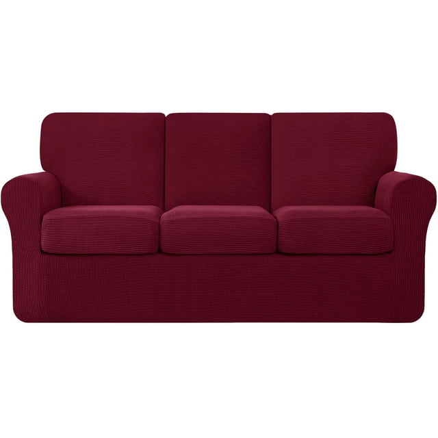 Subrtex 7-Piece Stretch Sofa Slipcover Sets with 3 Backrest Cushion Covers and 3 Seat Cushion Covers (Sofa, Wine)