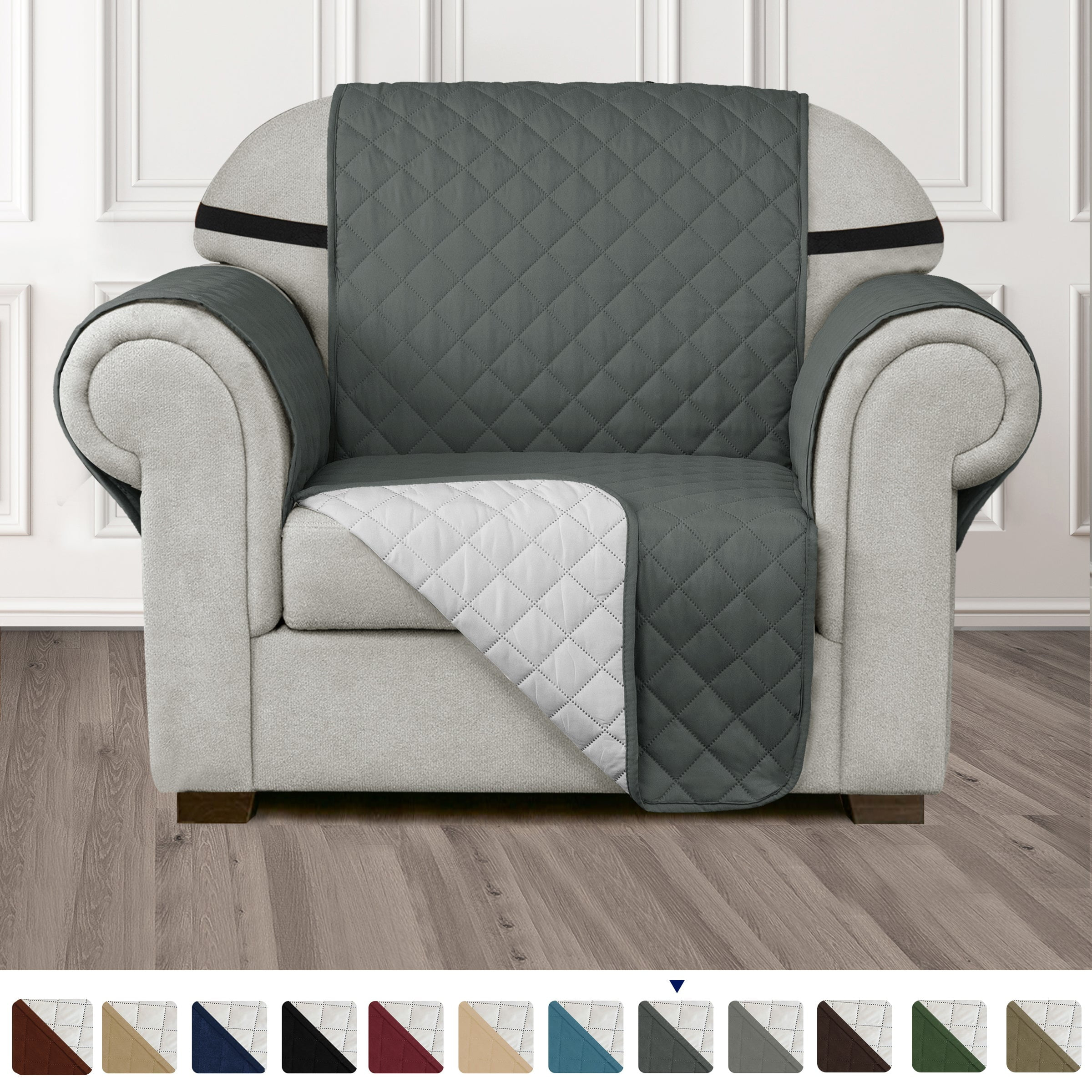 Subrtex Reversible Sofa Cover for Pets, Non-Slip Couch Slipcover for Dogs & Cats, Washable Furniture Protector, Fits Most Couches(Chair, Gray)