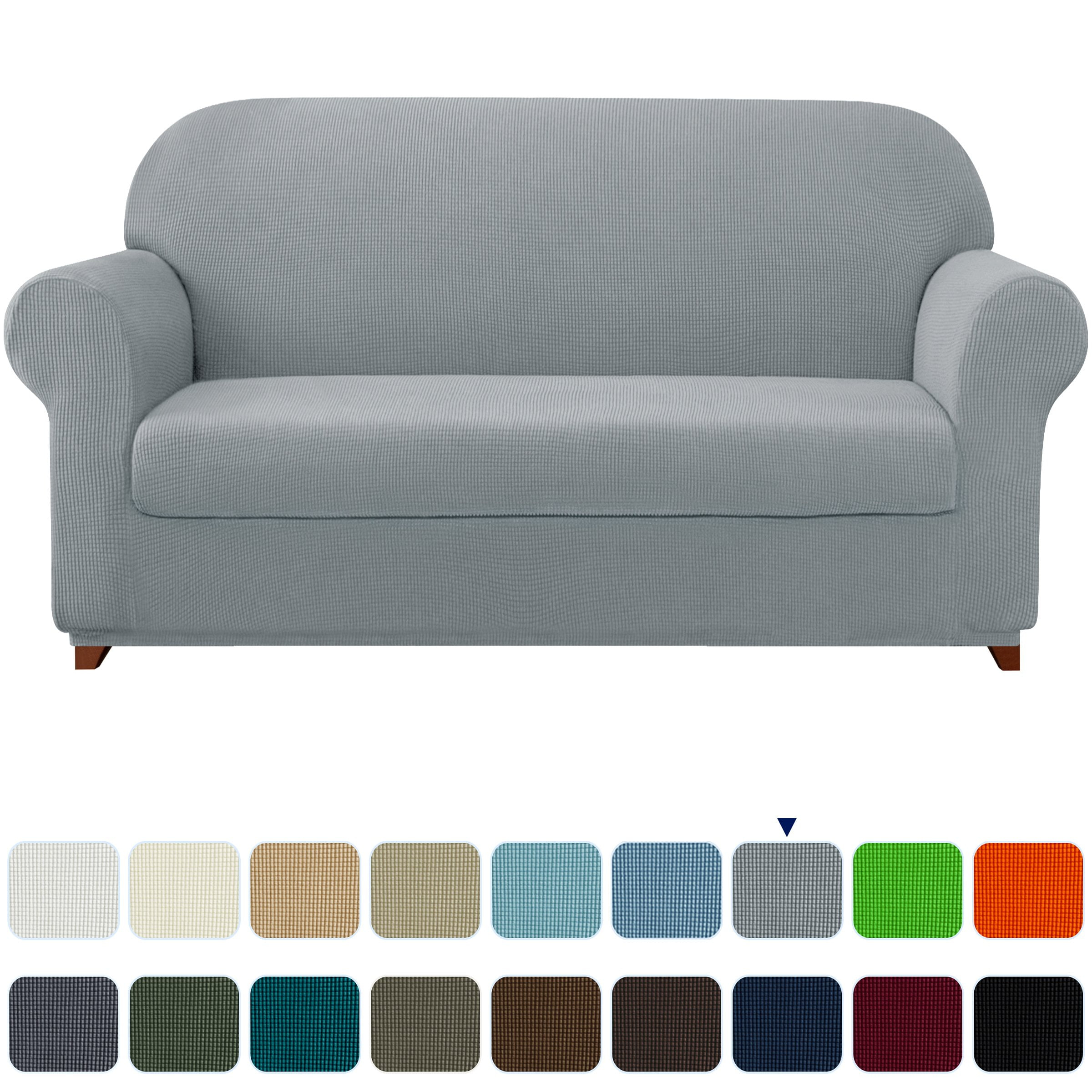 Subrtex Stretch 2-Piece Textured Plaid Sofa Slipcover, Gray
