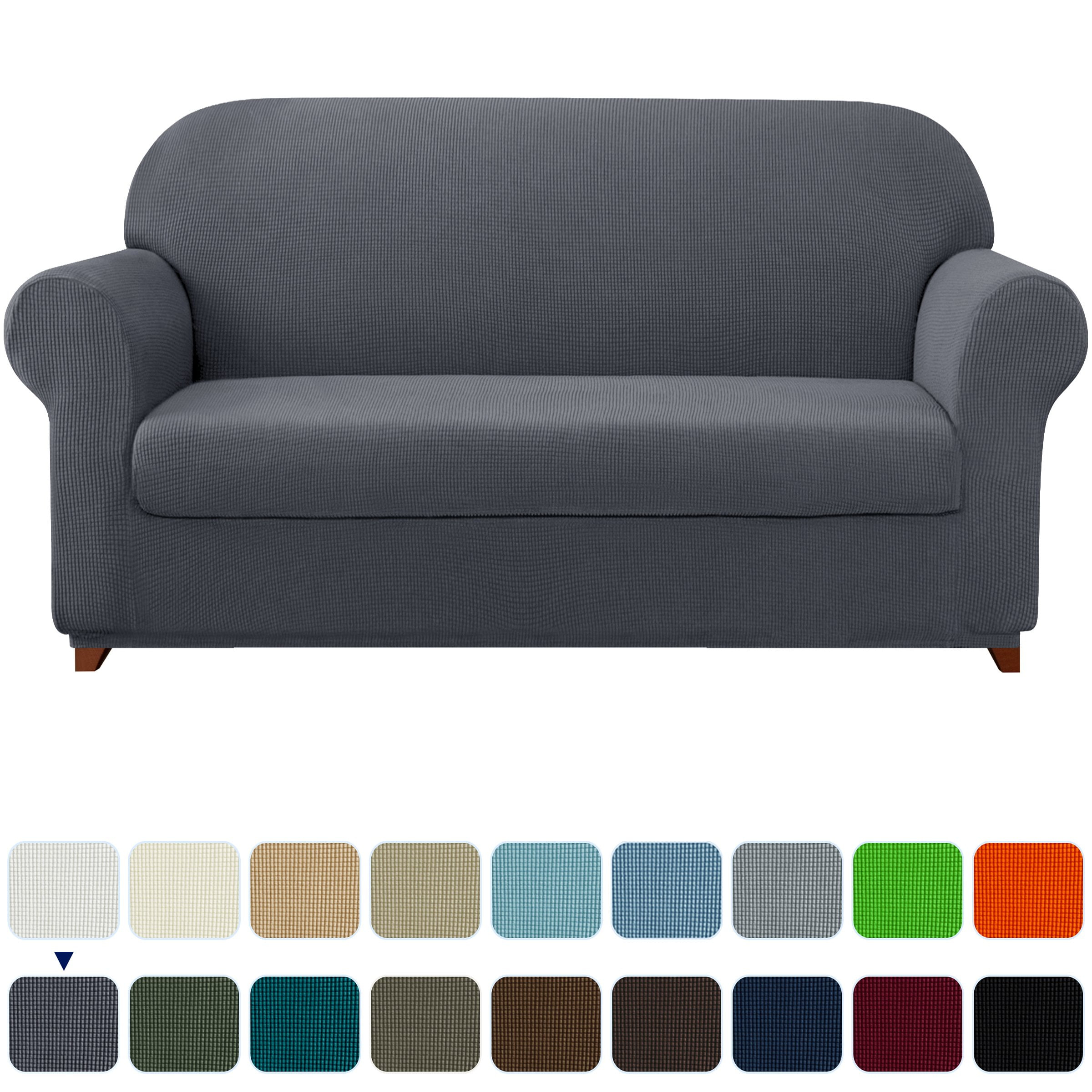Subrtex Stretch 2-Piece Textured Plaid Sofa Slipcover, Gray