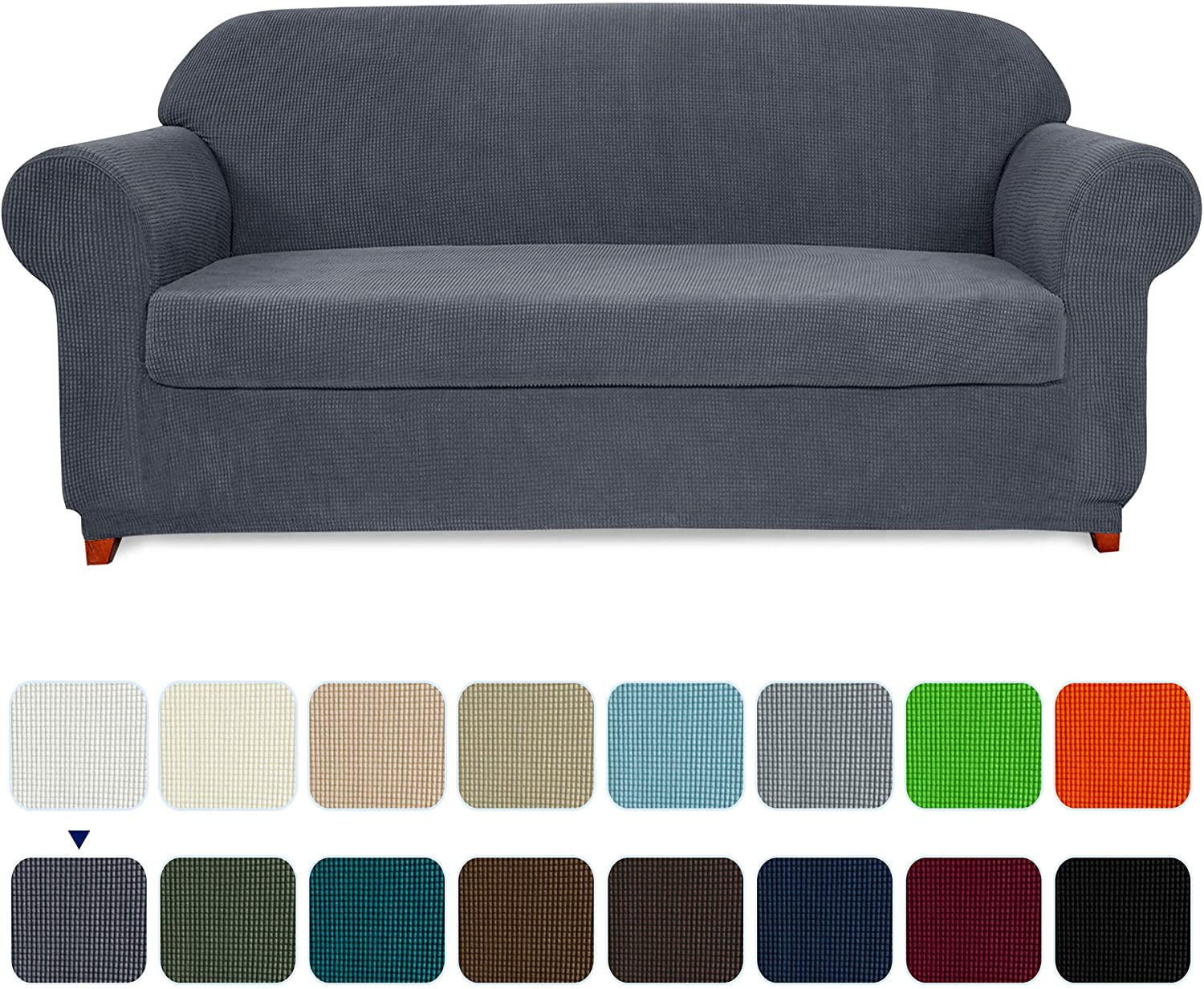 Subrtex Stretch 2-Piece Textured Plaid Sofa Slipcover, Gray