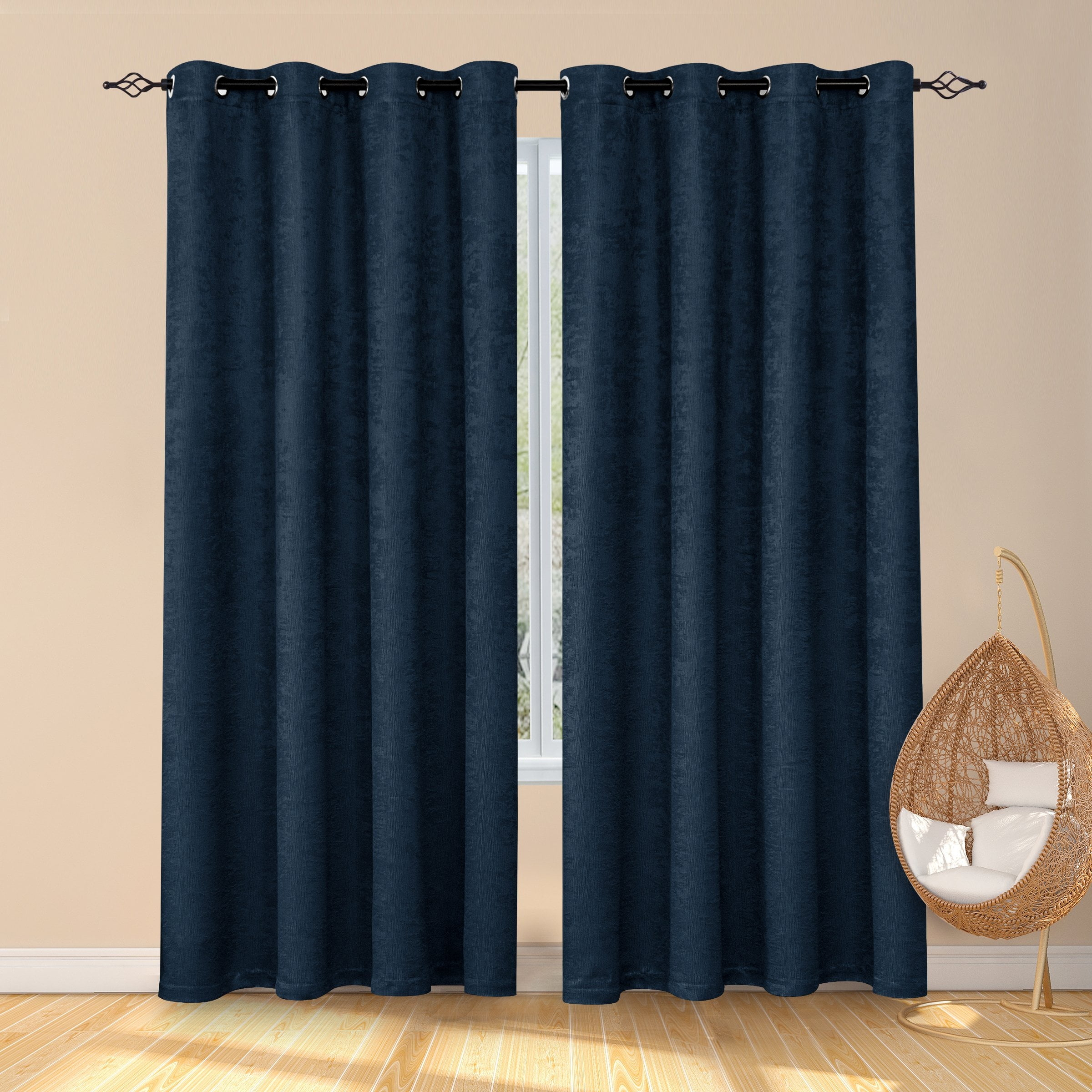 Subrtex Blackout Curtains Insulated 2-Piece Grommet Microfiber Bedroom, Navy Blue