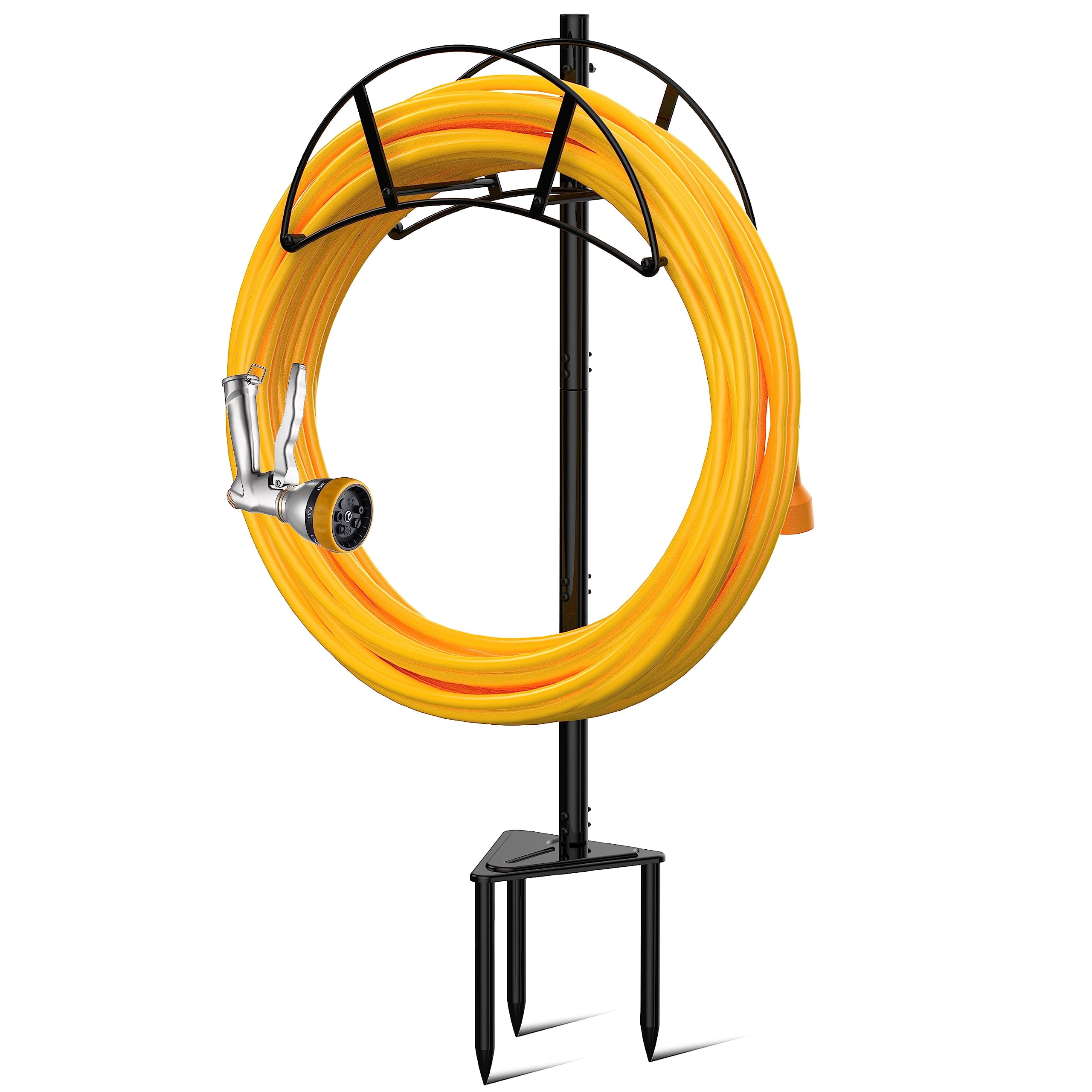 Suchek Metal Garden Hose Holder Stake, Freestanding, Heavy Duty Water Hose Stand, In Ground Hose Rack Organizer for Outside Yard (Black) C40
