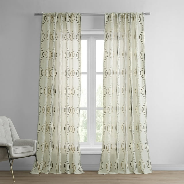 Suez Bronze Embroidered Faux Linen Sheer Curtain (1 Panel), Suez Bronze, 50W X 96L
