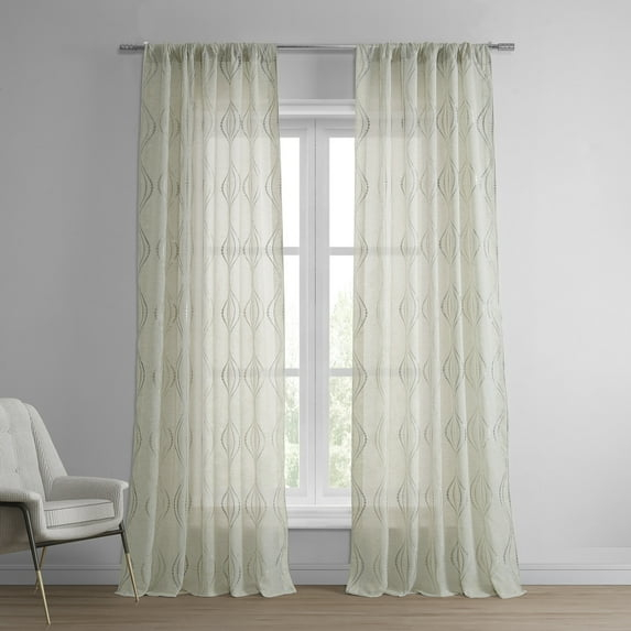 Suez Natural Embroidered Faux Linen Sheer Curtain (1 Panel), Suez Natural, 50W X 96L