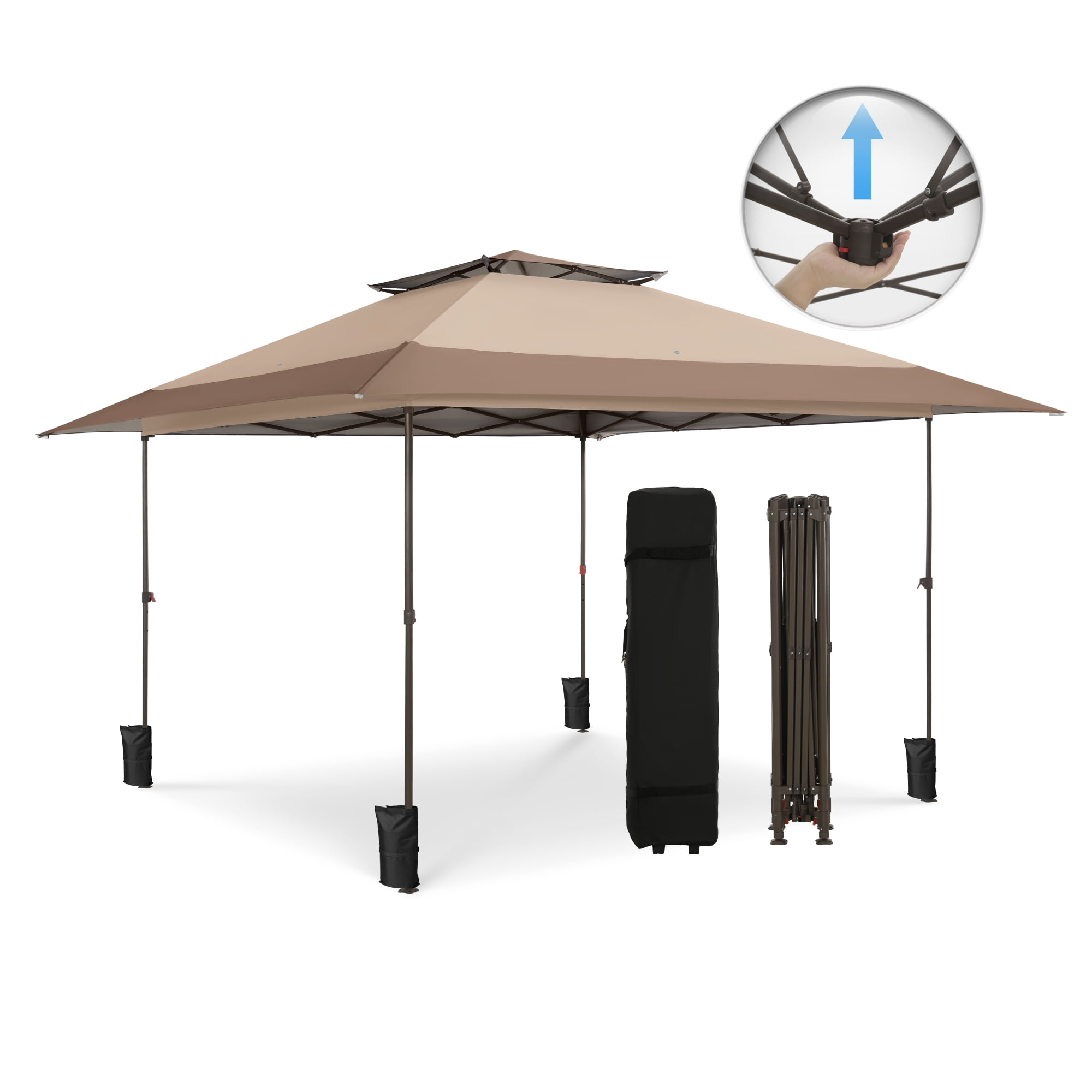 Summit Living 13 x 13 Ft Pop up Canopy Tents for Outside Easy Setup Canopy Shelter w/ 1-Button Setup Brown