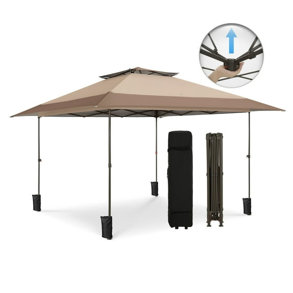 Summit Living 13 x 13 Ft Pop up Canopy Tents for Outside Easy Setup Canopy Shelter w/ 1-Button Setup Brown