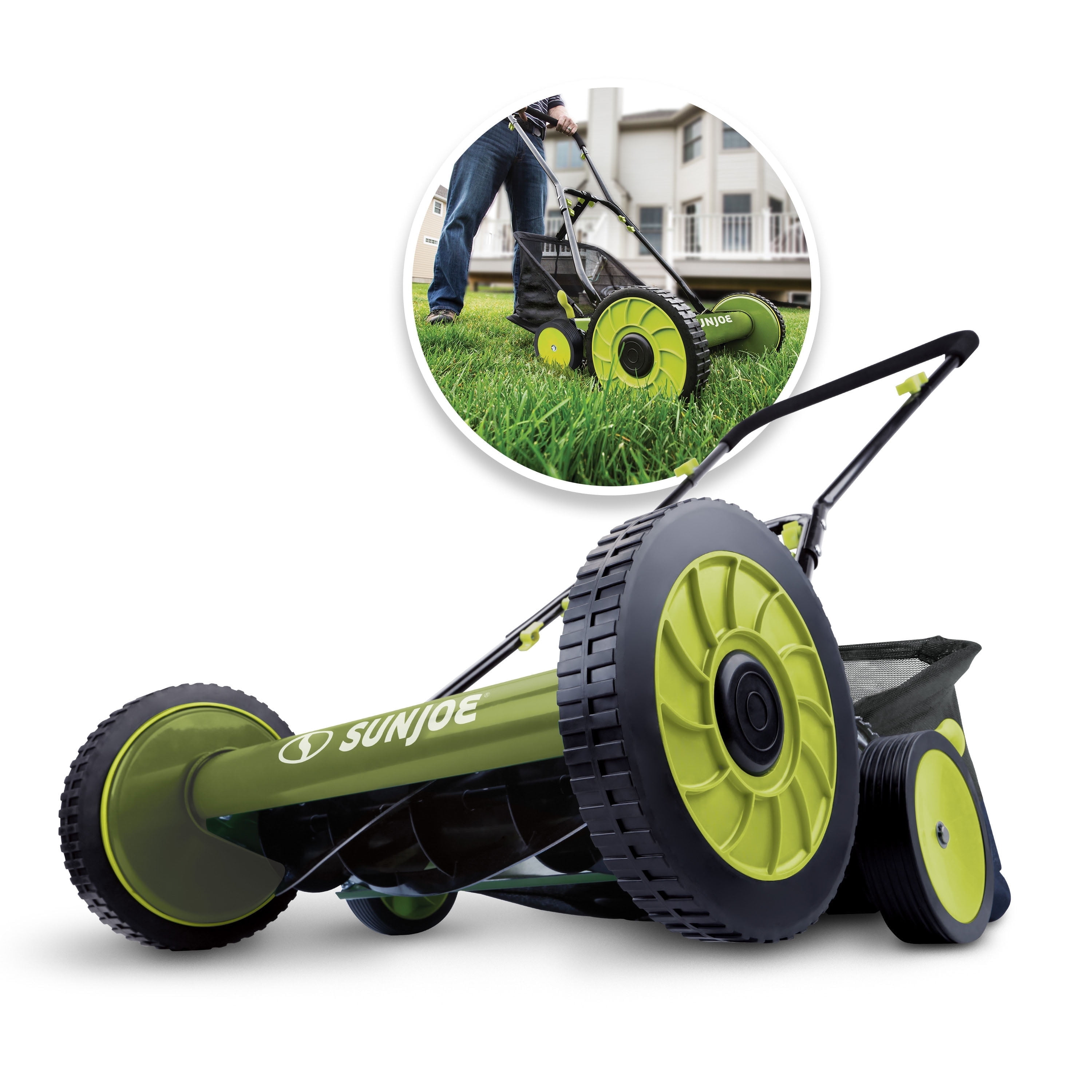 Sun Joe 18-inch 5 Blade Manual Reel Mower with Grass Catcher, 9-Position