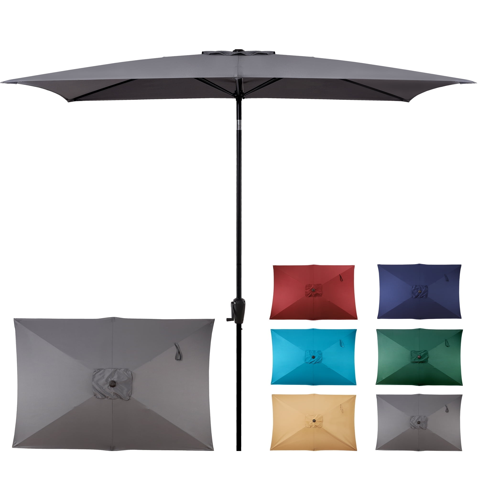 Sun-Ray 6.6x10 FT Rectangular Patio Umbrella with Push-Button Tilt and Hand Crank Canopy Lift, Table Umbrella with Solution Dyed Navy Fabric for Porch, Deck, Garden, and Swimming Pool, Grey