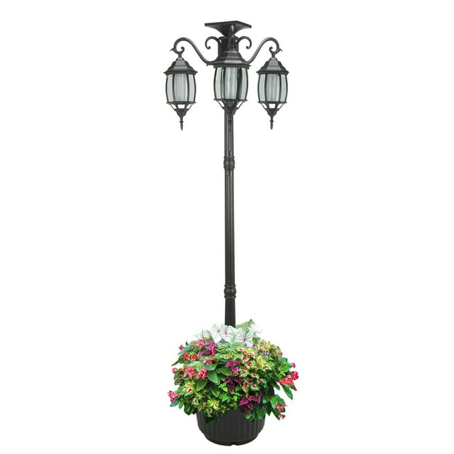 Sun-Ray Madison Solar Lamp Post and Planter, Black