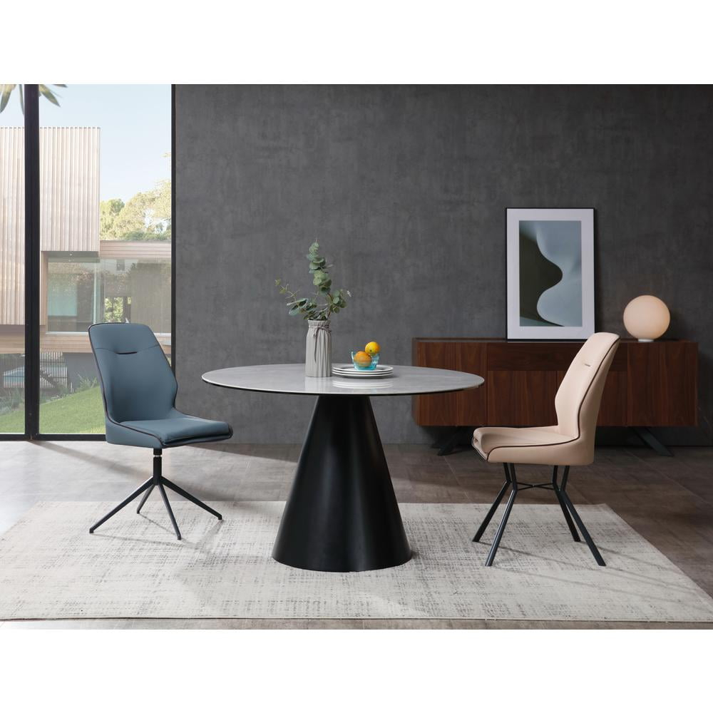 Whiteline DT1638R-BLK & GRY Sun Dining Table - 8 mm Glass Layer with 5 mm White Ceramic Top, Black Lacquer Base