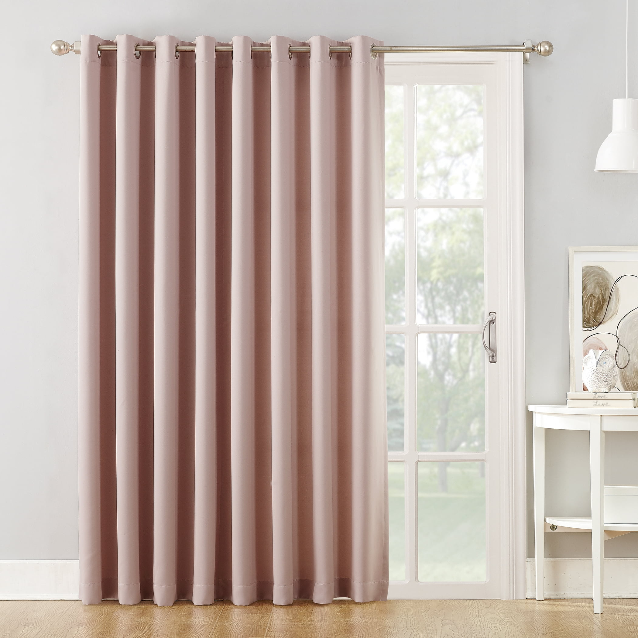 Sun Zero Bartlett Grommet Room Darkening Extra Wide Patio Curtain Panel, 100"x84", Blush Pink