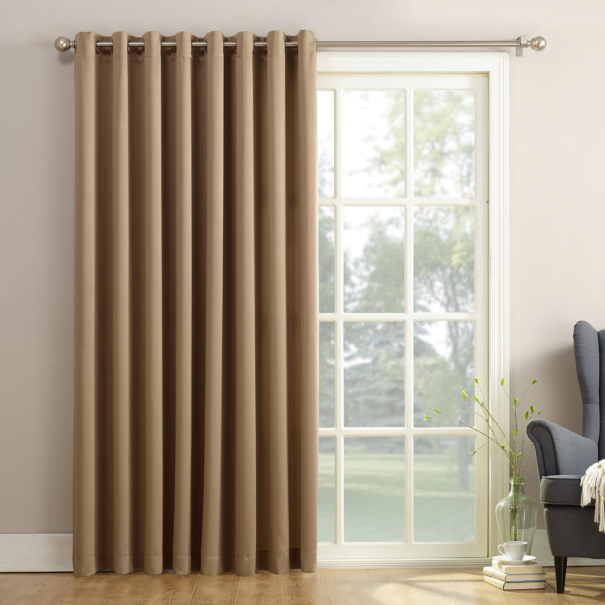 Sun Zero Bartlett Grommet Room Darkening Extra Wide Patio Curtain Panel, 100"X84", Taupe