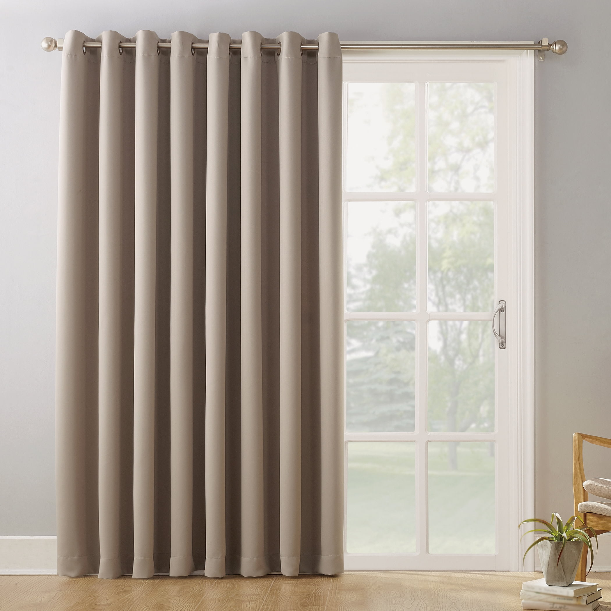 100"x84" Sun Zero Blackout Kenneth Extra-Wide Grommet Sliding Patio Door Curtain Panel Stone: Energy Efficient, Noise Reduction
