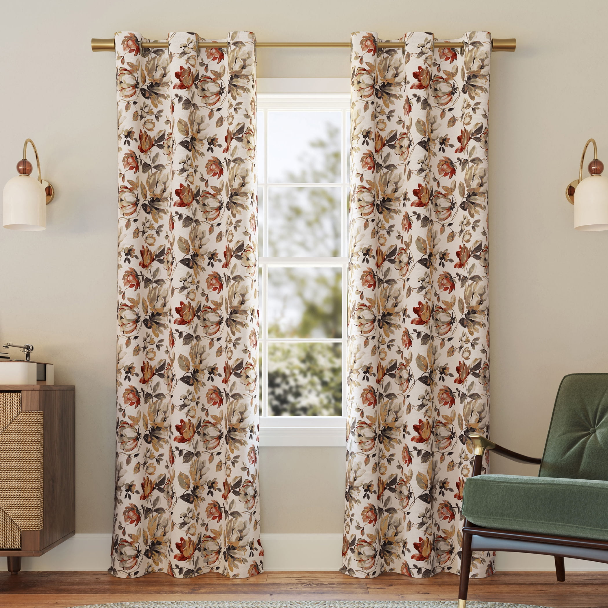 Sun Zero Irma Vintage Floral Blackout Grommet Curtain Panel, 40"x63", Stone