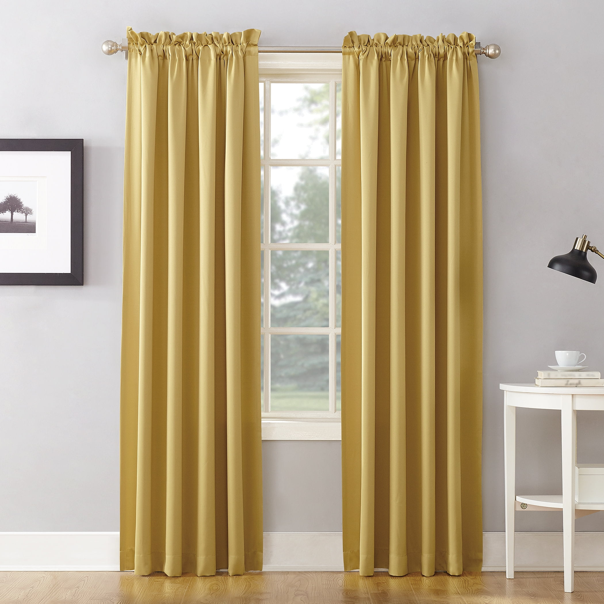 Sun Zero Kylee Energy Efficient Room Darkening Rod Pocket Curtain Panel, 54" X 63", Flax Gold