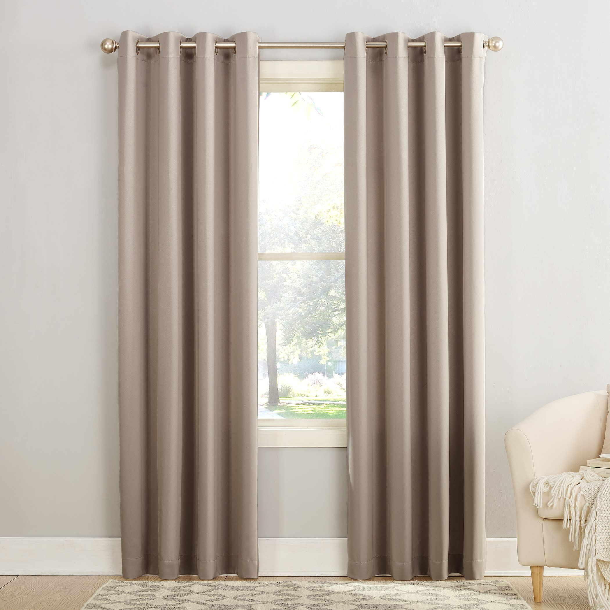 Sun Zero Madison Room-Darkening Grommet Curtain Panel, 54"X108", Stone
